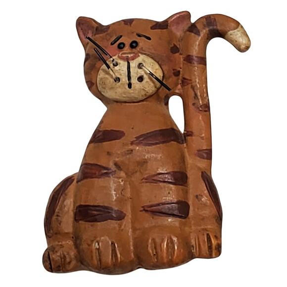 Suzi Skoglund Pin 1.5" Vtg Brooch Blossom Bucket Orange Tabby Cat Signed - Picture 1 of 4